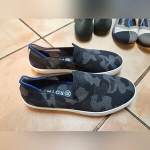 Rothy's black gray camo 7.5 slip on pull on shoes sneakers